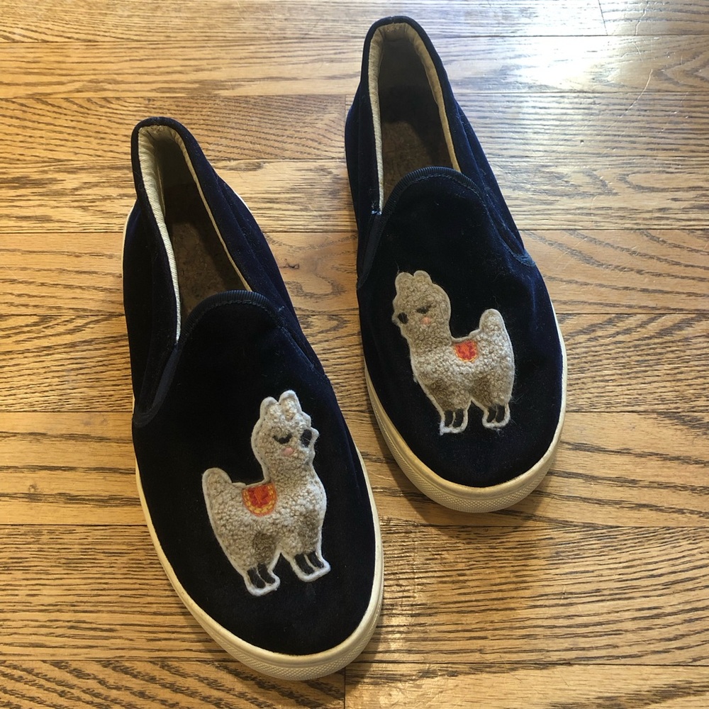 Soludos Loafers Slip On Shoes Navy Velvet Llamas